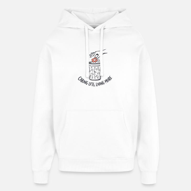 Moins de soucis Vivre plus - Sweat à capuche unisexe Stanley/Stella Oversized - blanc