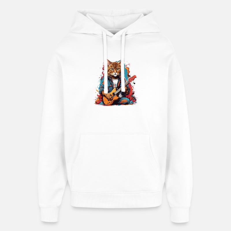 Chat avec guitare - Sweat à capuche unisexe Stanley/Stella Oversized - blanc
