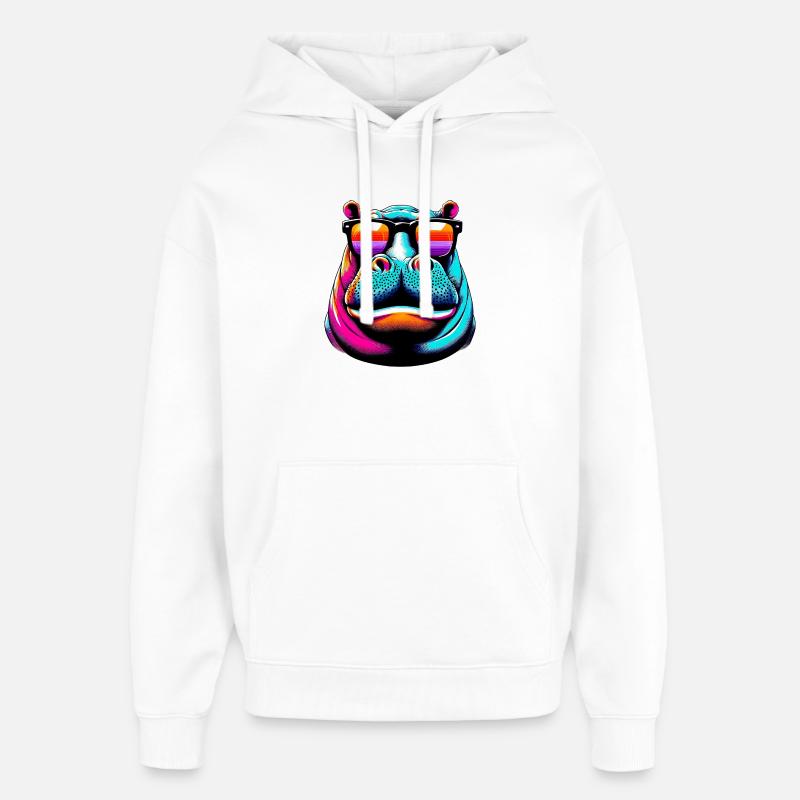 Hippopotame avec lunettes de soleil - Sweat à capuche unisexe Stanley/Stella Oversized - blanc