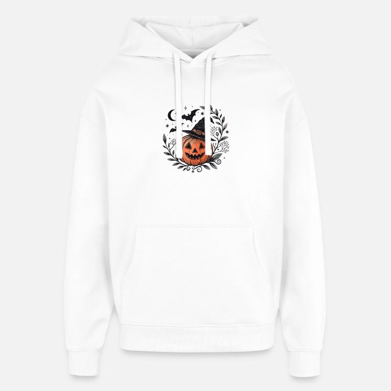 Citrouille sorcière nocturne - Sweat à capuche unisexe Stanley/Stella Oversized - blanc