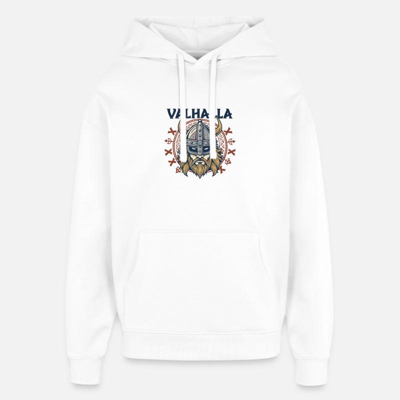 Valhalla Viking Helm Illustration - Sweat à capuche unisexe Stanley/Stella Oversized - blanc