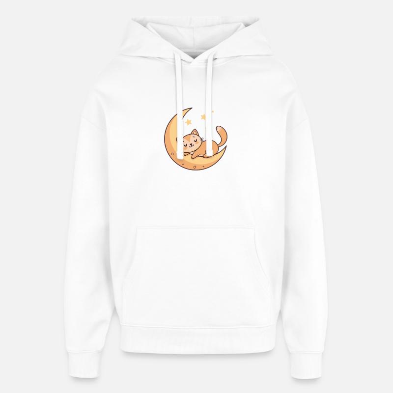 Chaton rêveur sur lune dorée - Sweat à capuche unisexe Stanley/Stella Oversized - blanc
