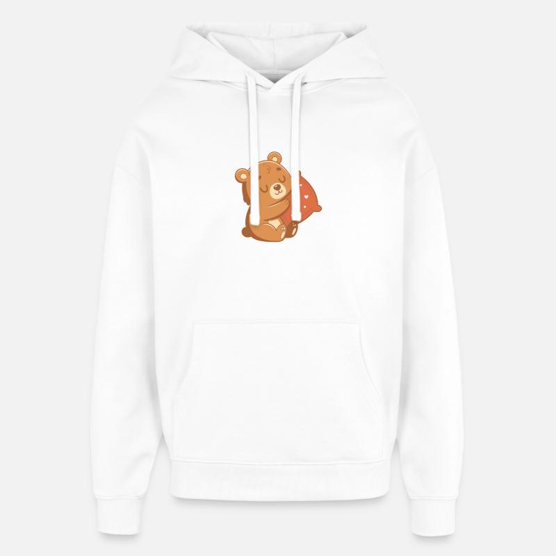 Ourson calin et coussin cœur - Sweat à capuche unisexe Stanley/Stella Oversized - blanc