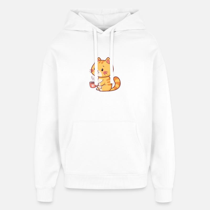 Chat orange café cartoon - Sweat à capuche unisexe Stanley/Stella Oversized - blanc