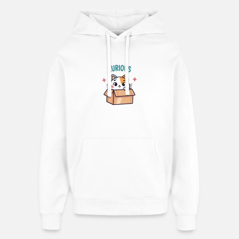 Chat Curieux dans sa Boîte - Sweat à capuche unisexe Stanley/Stella Oversized - blanc