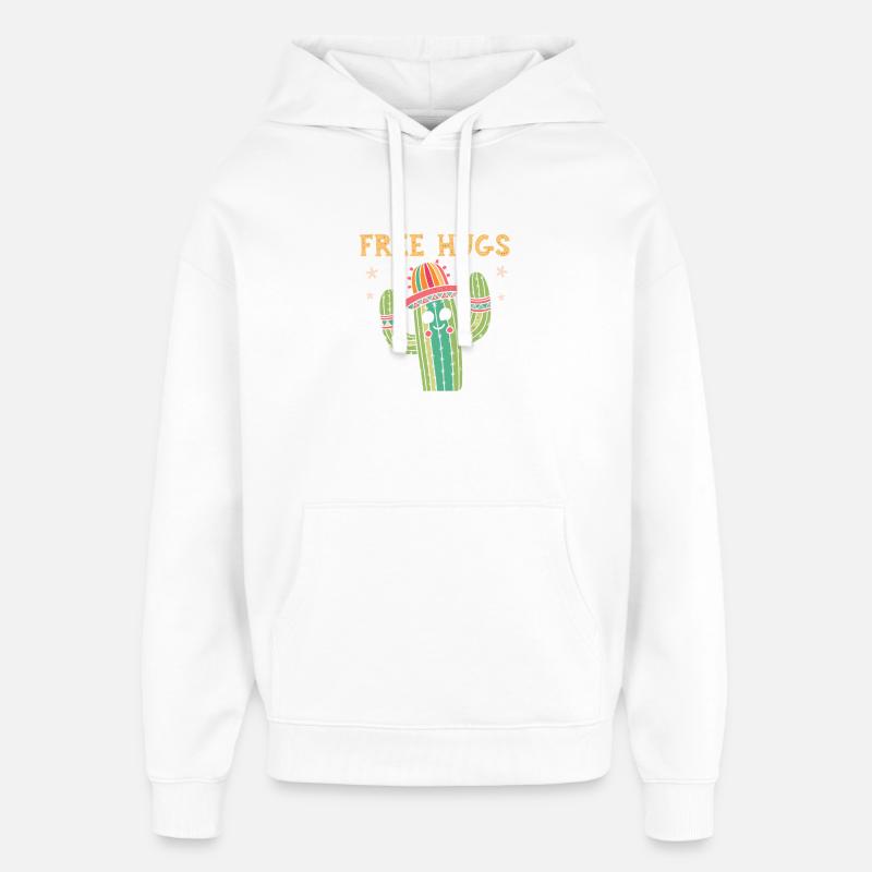 Cactus Joyeux Câlins Gratuits - Sweat à capuche unisexe Stanley/Stella Oversized - blanc