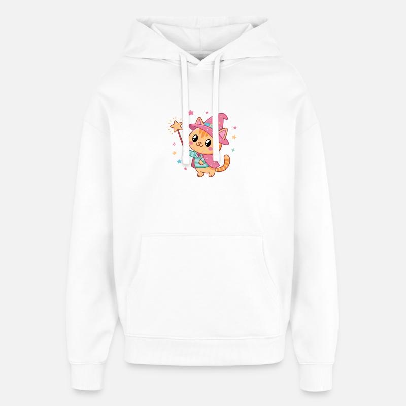 Chat Sorcier Étoilé Magicien - Sweat à capuche unisexe Stanley/Stella Oversized - blanc
