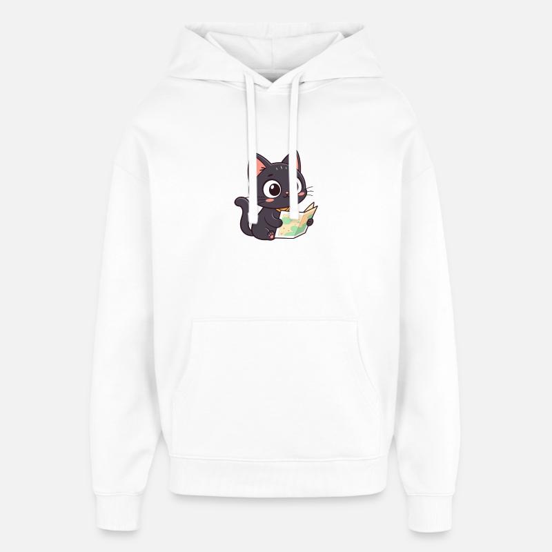 Chat lecteur et carte - Sweat à capuche unisexe Stanley/Stella Oversized - blanc