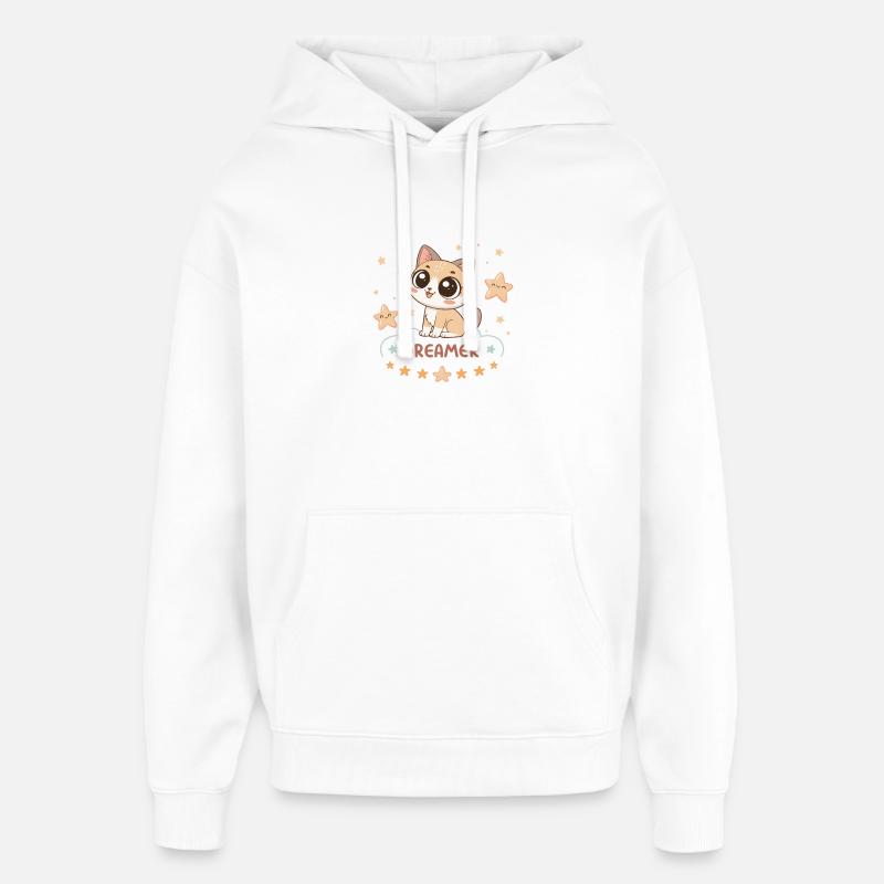Chaton Rêveur Pastel Etoiles - Sweat à capuche unisexe Stanley/Stella Oversized - blanc