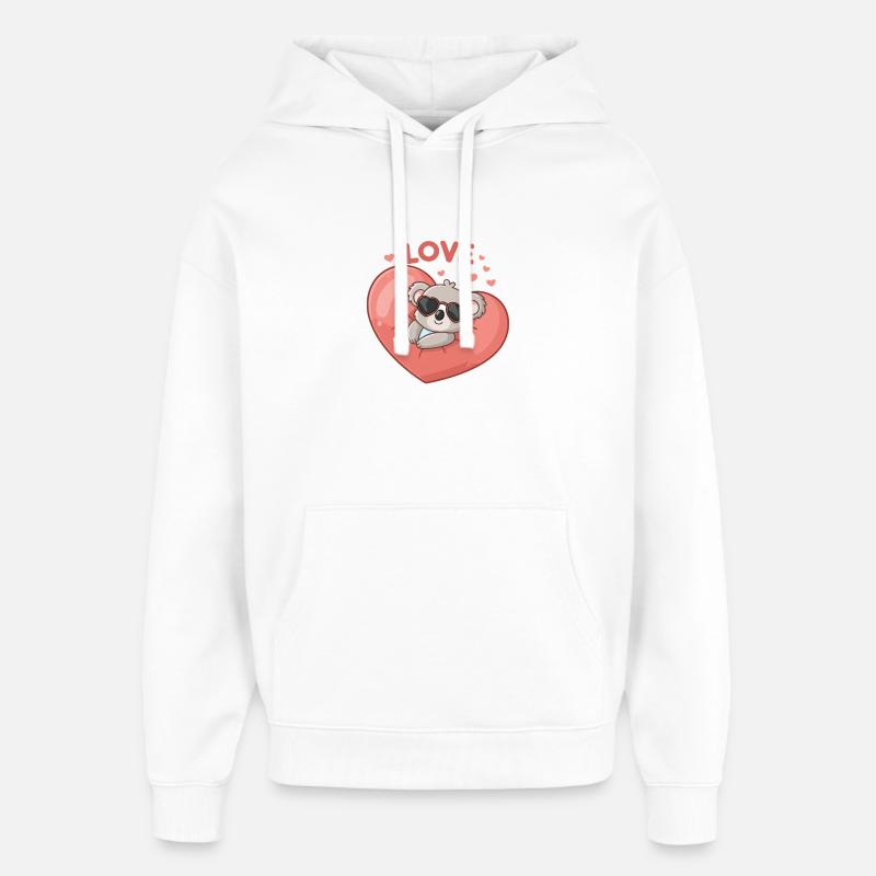 Koala Amour sur Cœur Rose - Sweat à capuche unisexe Stanley/Stella Oversized - blanc