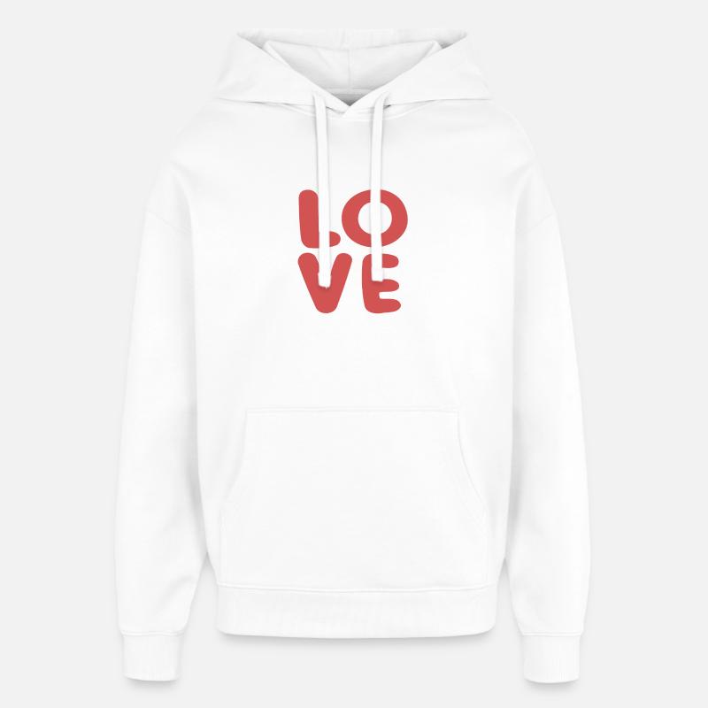 Love Typographie Rouge Doux - Sweat à capuche unisexe Stanley/Stella Oversized - blanc