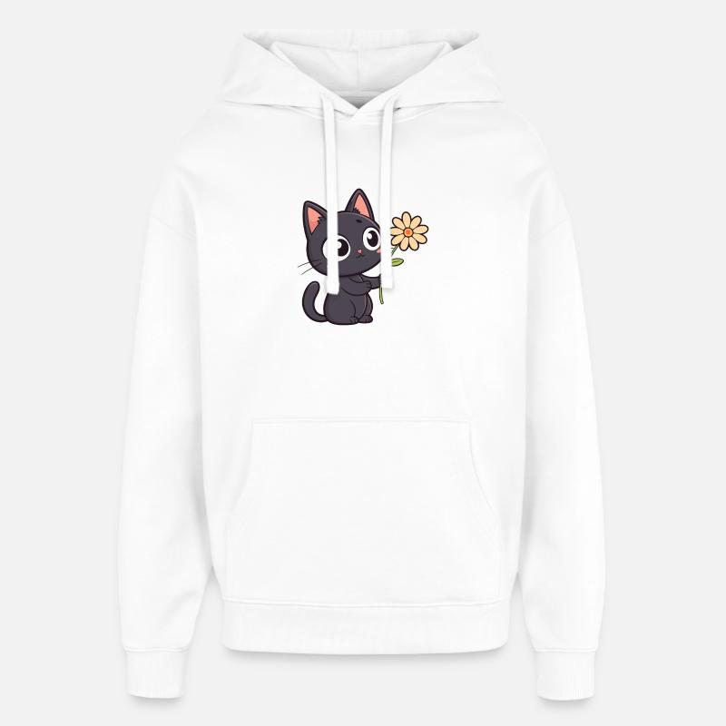 Chat Noir Kawaii et Marguerite - Sweat à capuche unisexe Stanley/Stella Oversized - blanc