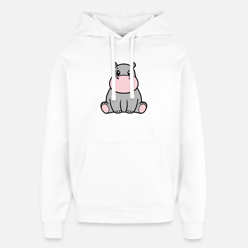 Bébé hippopotame mignon assis à Kawaii - Sweat à capuche unisexe Stanley/Stella Oversized - blanc