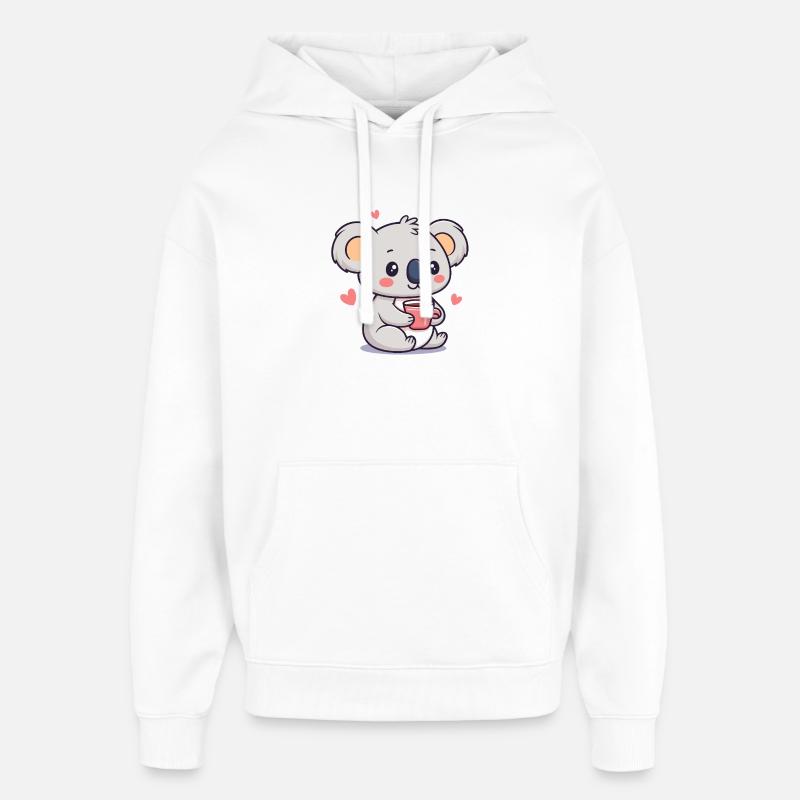 Koala Café Coeur Kawaii - Sweat à capuche unisexe Stanley/Stella Oversized - blanc