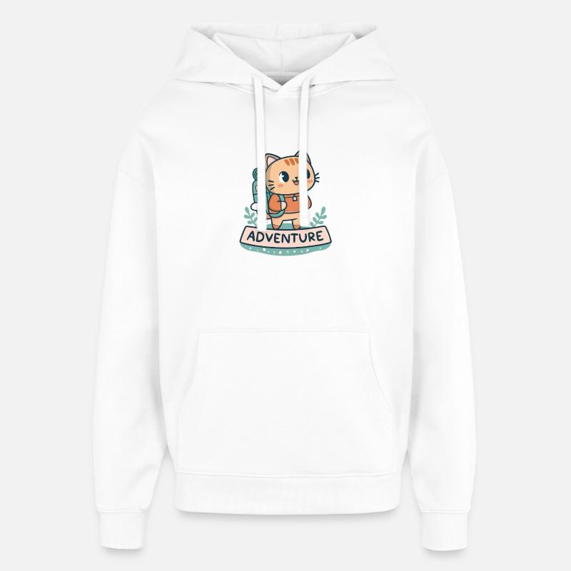 Cat Explorer Backpack - Oversized Unisex Hoodie by Stanley/Stella - white