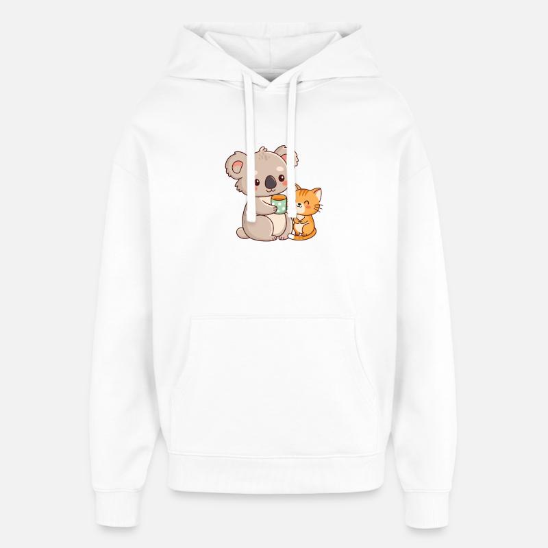 Koala et chat café mignon - Sweat à capuche unisexe Stanley/Stella Oversized - blanc