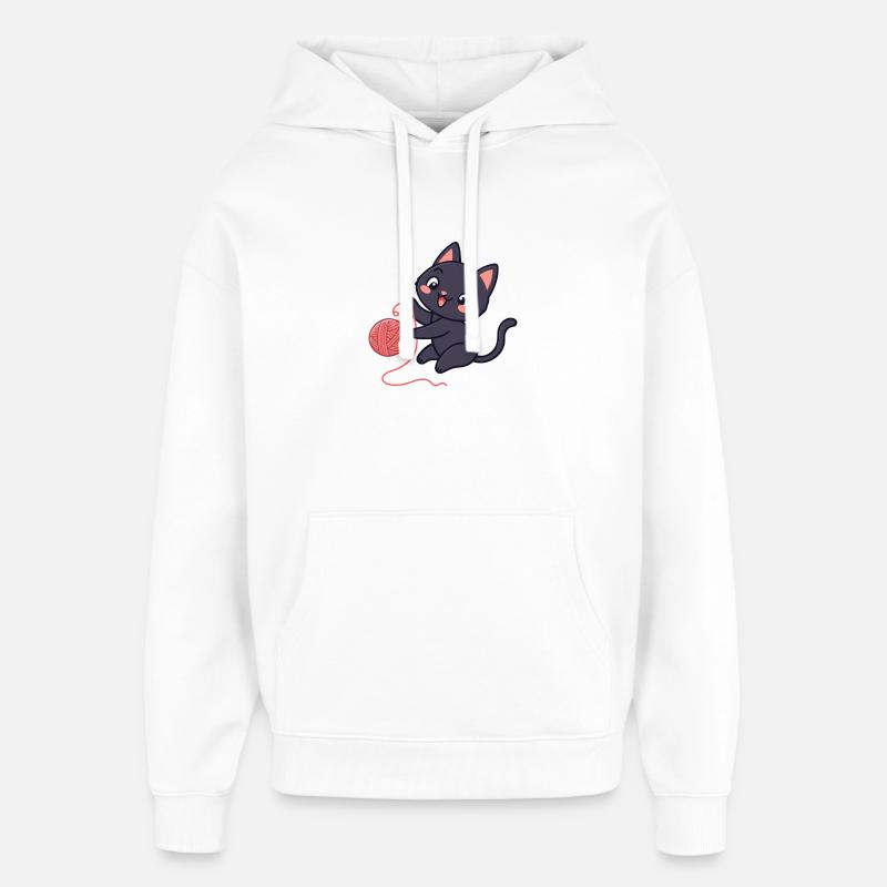 Chaton noir et pelote de laine - Sweat à capuche unisexe Stanley/Stella Oversized - blanc