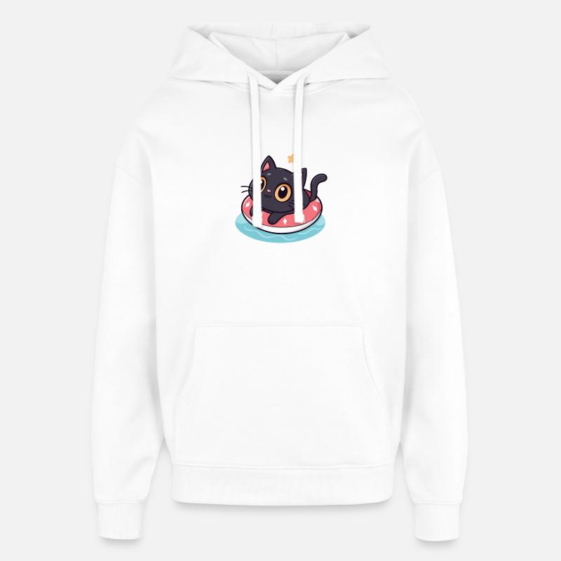 Chat kawaii sur boué rose - Sweat à capuche unisexe Stanley/Stella Oversized - blanc