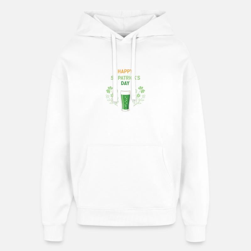 Verre vert et trèfles Saint Patrick - Sweat à capuche unisexe Stanley/Stella Oversized - blanc