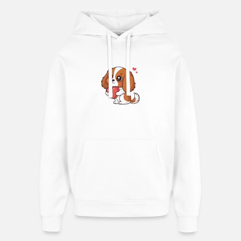 Chiot coeurs câlin cavalier - Sweat à capuche unisexe Stanley/Stella Oversized - blanc