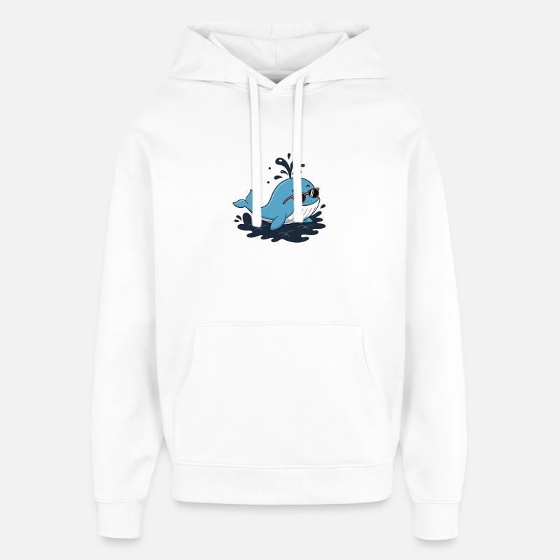 Baleine bleue souriante avec lunettes - Sweat à capuche unisexe Stanley/Stella Oversized - blanc