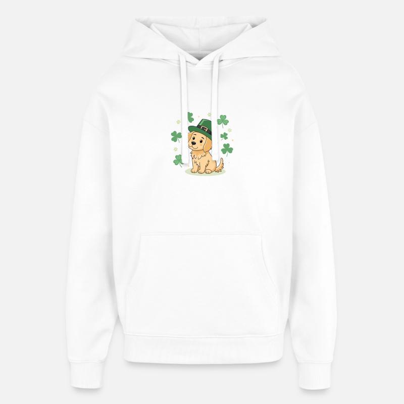 Petit Labrador Chien Leprechaun Trèfles - Sweat à capuche unisexe Stanley/Stella Oversized - blanc