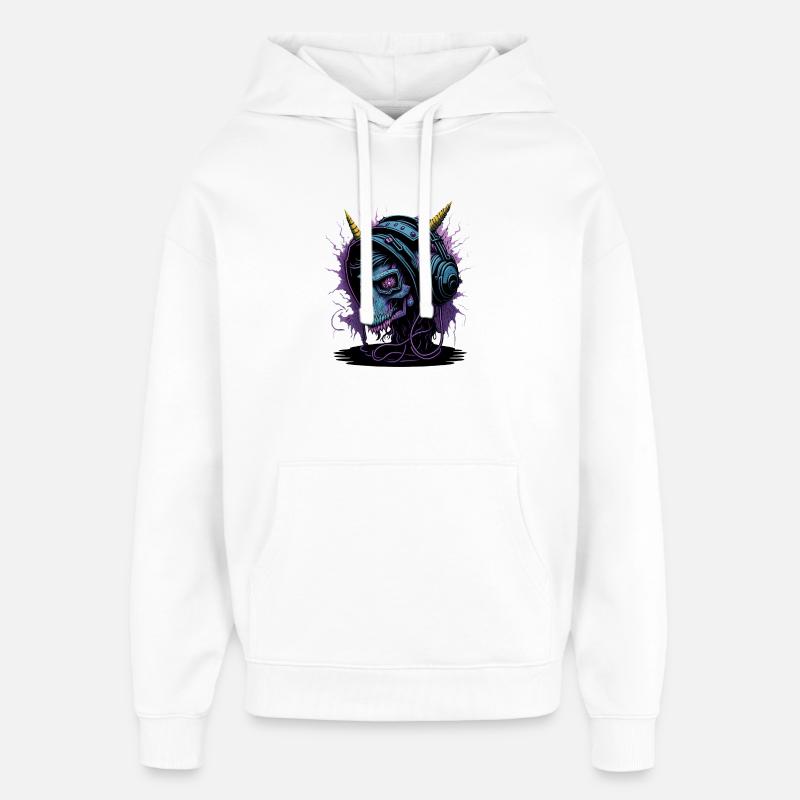 Crâne néon avec casque DJ - Sweat à capuche unisexe Stanley/Stella Oversized - blanc