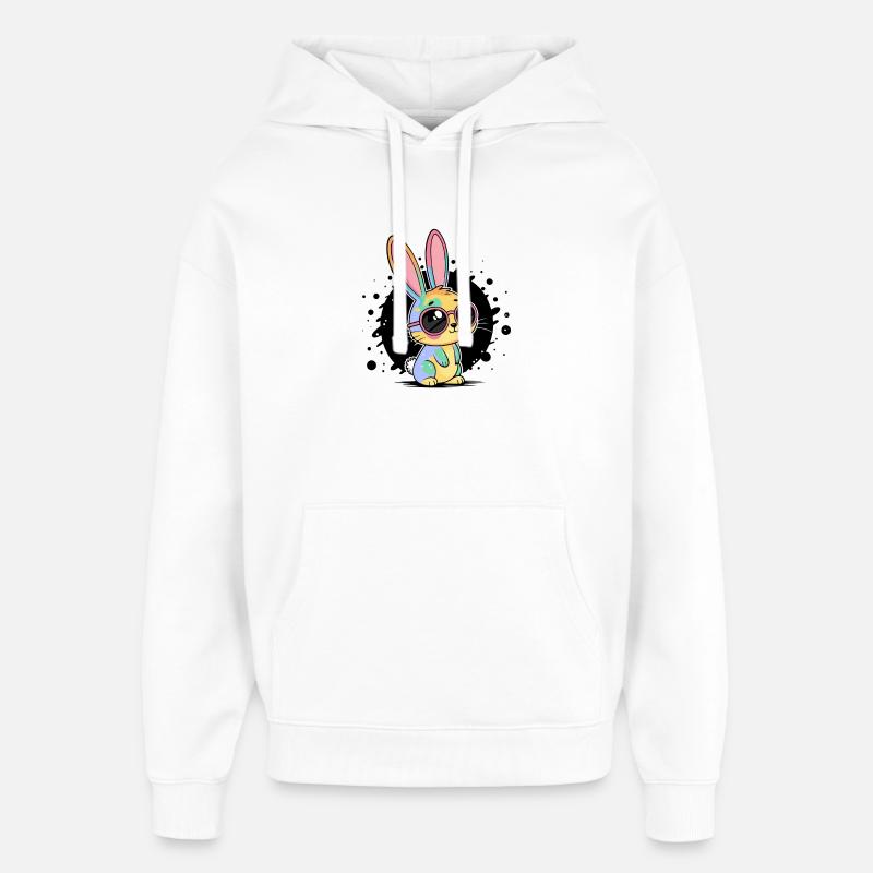 Lapin arc en ciel lunettes pastel - Sweat à capuche unisexe Stanley/Stella Oversized - blanc