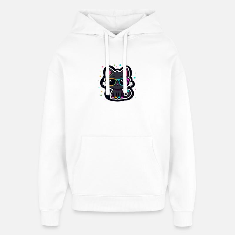 Chat noir lunettes arc-en-ciel - Sweat à capuche unisexe Stanley/Stella Oversized - blanc