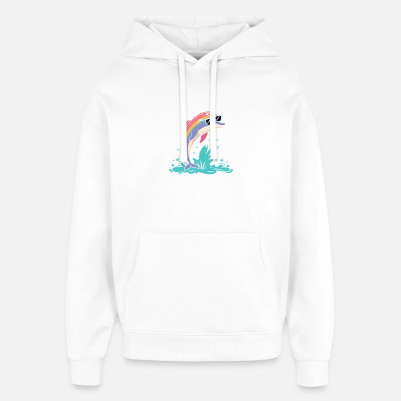 Dauphin arc-en-ciel lunettes - Sweat à capuche unisexe Stanley/Stella Oversized - blanc