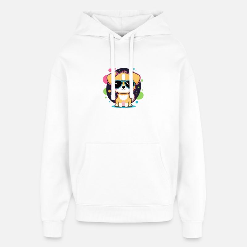 Chiot néon avec lunettes - Sweat à capuche unisexe Stanley/Stella Oversized - blanc