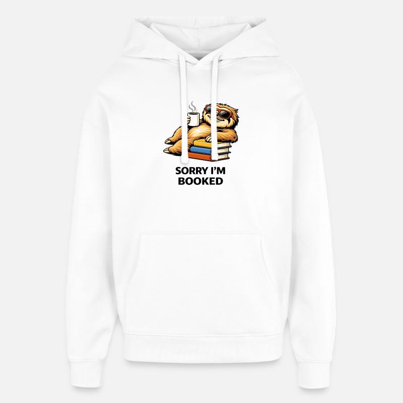 Cozy Sloth Reading Stack - Oversized Unisex Hoodie by Stanley/Stella - white