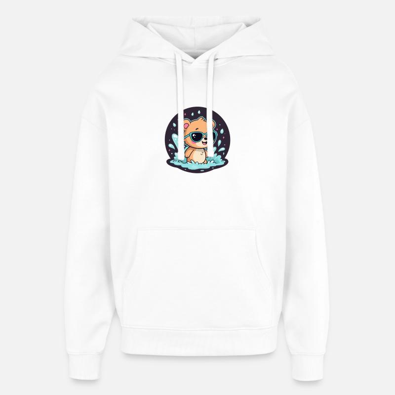 Ourson surfeur chic lunettes bleues - Sweat à capuche unisexe Stanley/Stella Oversized - blanc