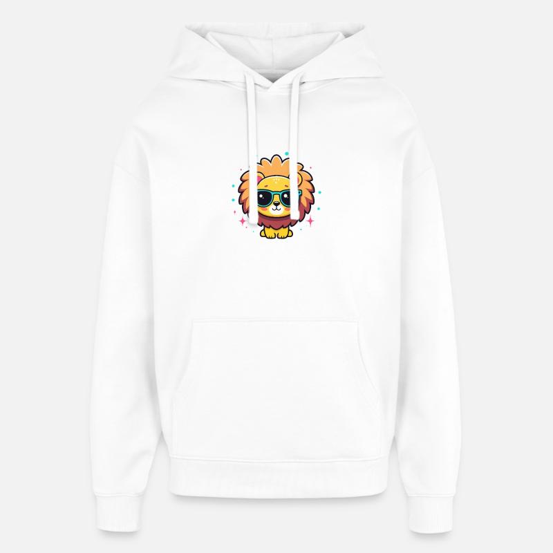 Lion Kawaii chic avec lunettes bleues - Sweat à capuche unisexe Stanley/Stella Oversized - blanc