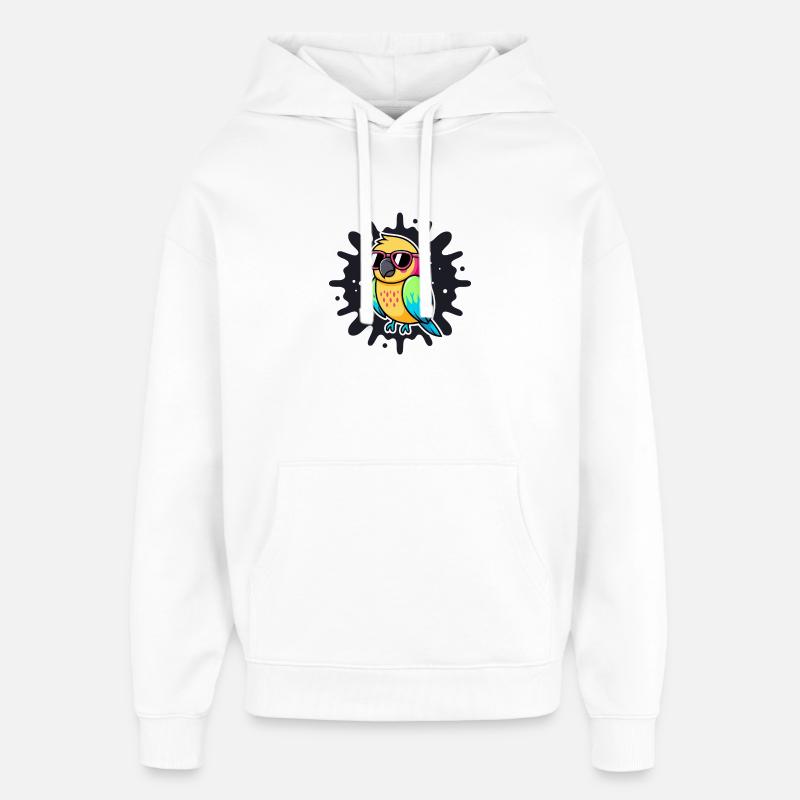 Perroquet Pop Art Lunettes Roses - Sweat à capuche unisexe Stanley/Stella Oversized - blanc