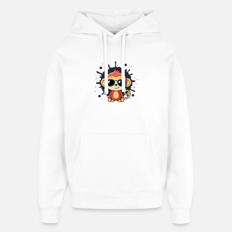 Singe chic splash lunettes noires - Sweat à capuche unisexe Stanley/Stella Oversized - blanc