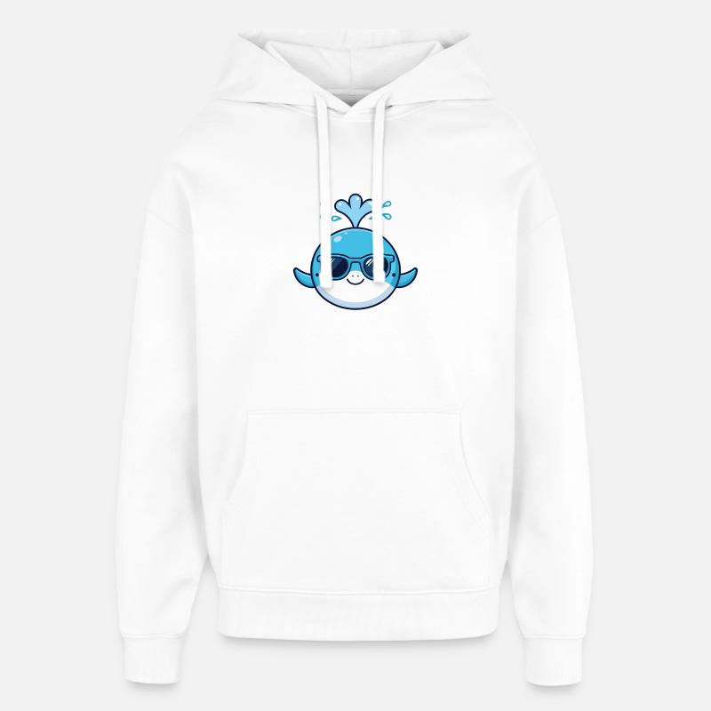 Baleine bleue stylée avec lunettes - Sweat à capuche unisexe Stanley/Stella Oversized - blanc