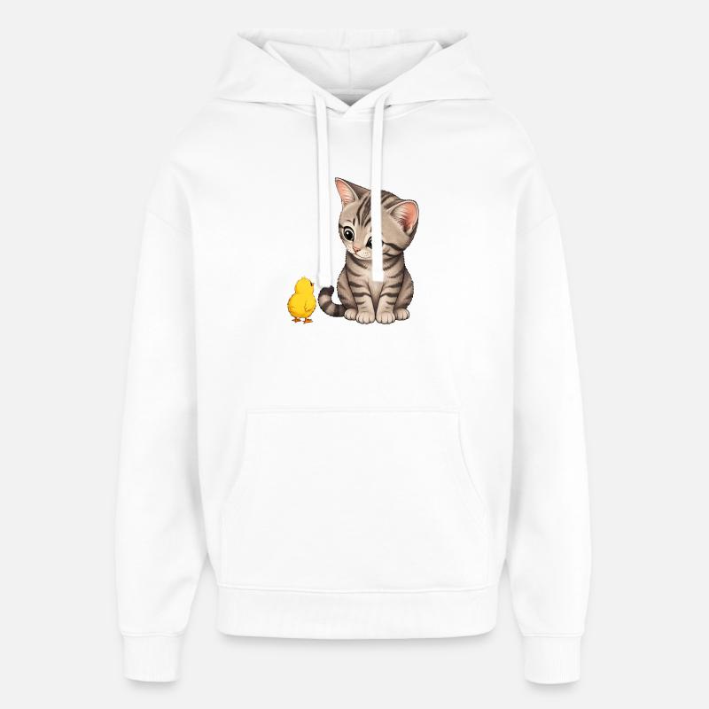 Chaton avec des poussins - Sweat à capuche unisexe Stanley/Stella Oversized - blanc