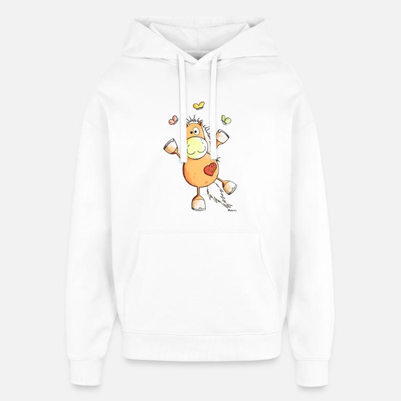 Cheval avec des papillons - Sweat à capuche unisexe Stanley/Stella Oversized - blanc