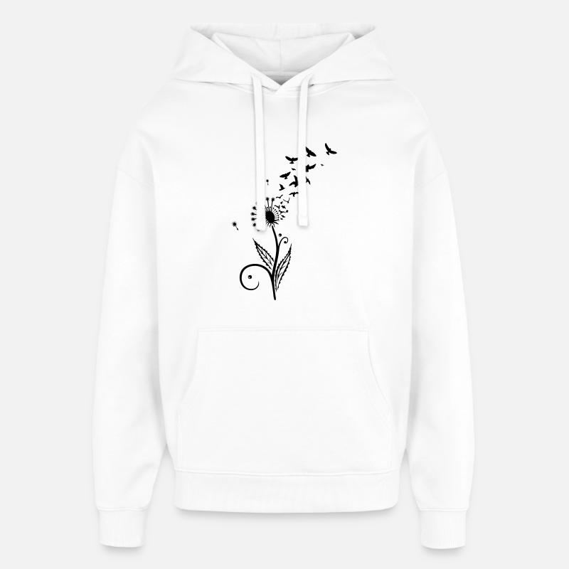 Löwenzahn, Vögel, dandelion, birds - Sweat à capuche unisexe Stanley/Stella Oversized - blanc