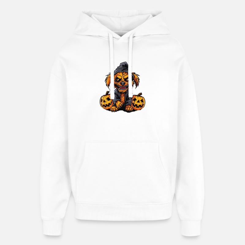 Chien d’Halloween effrayant avec des citrouilles - Sweat à capuche unisexe Stanley/Stella Oversized - blanc