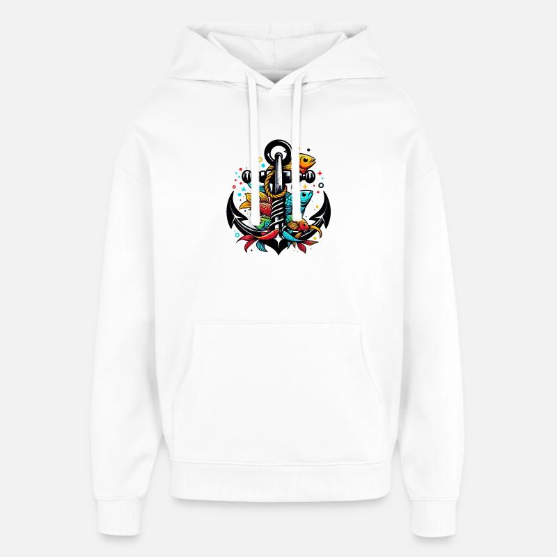 Une ancre avec des poissons - Sweat à capuche unisexe Stanley/Stella Oversized - blanc