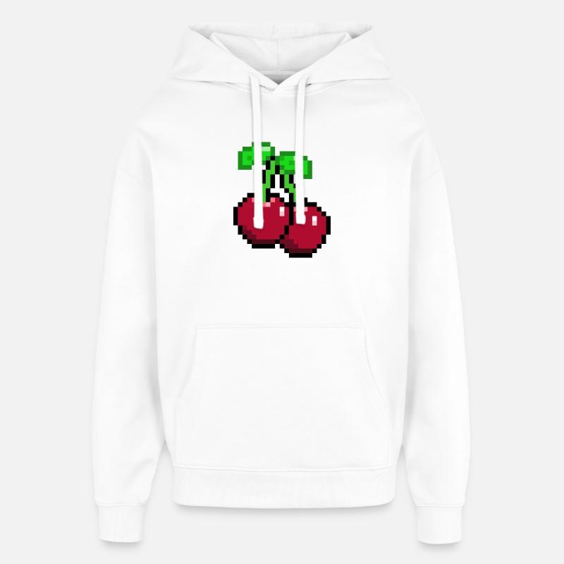 Cerises Pixel Retro - Sweat à capuche unisexe Stanley/Stella Oversized - blanc