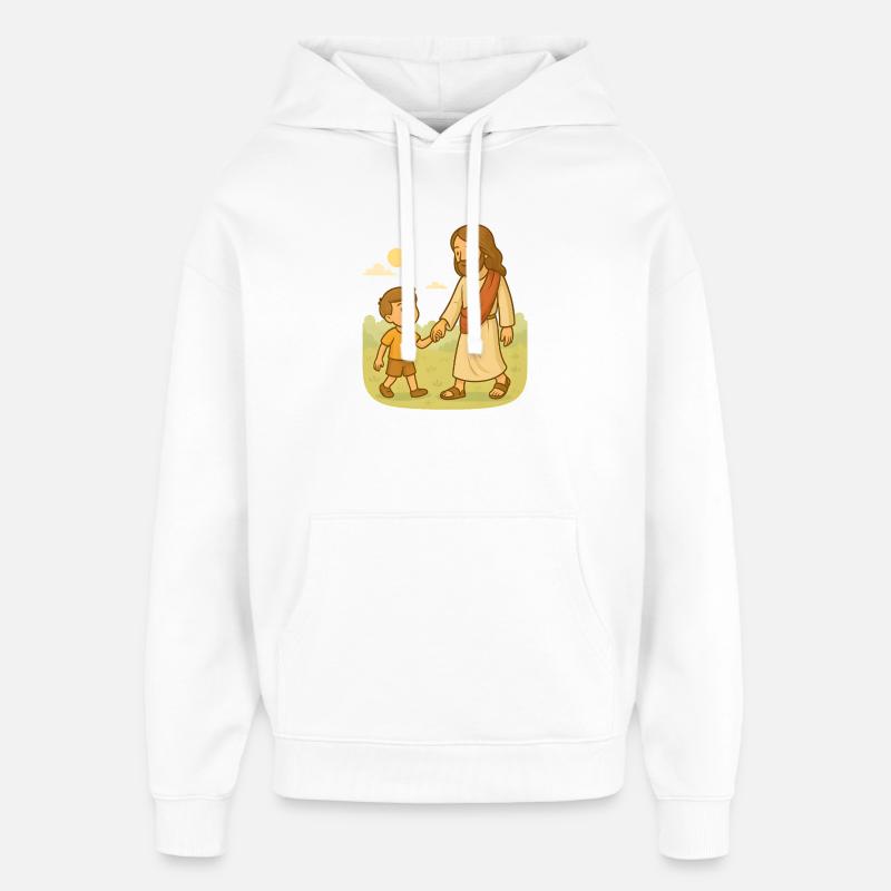 Marcher avec Jésus (garçon) - Sweat à capuche unisexe Stanley/Stella Oversized - blanc