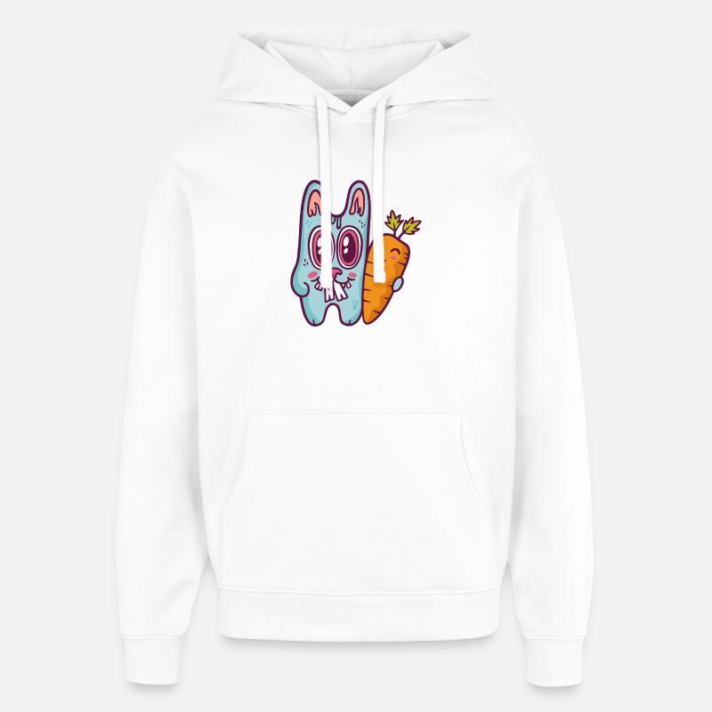 Lapin doodle bleu à la carotte - Sweat à capuche unisexe Stanley/Stella Oversized - blanc