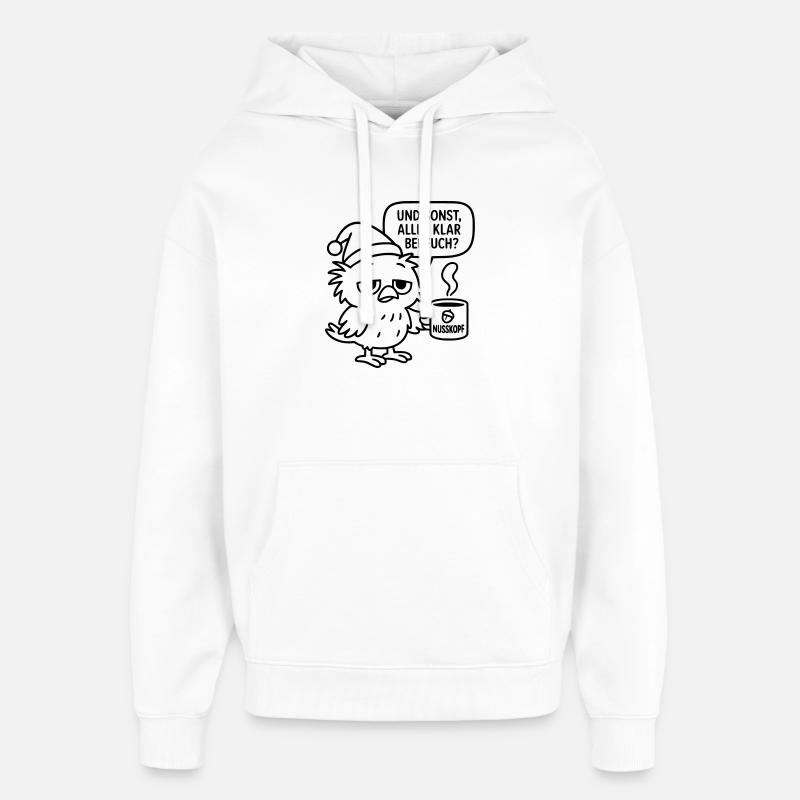 Morgenmuffel Vogel_mit_Kaffeetasse_und_Sprechblase - Oversized Unisex Hoodie von Stanley/Stella - Weiß