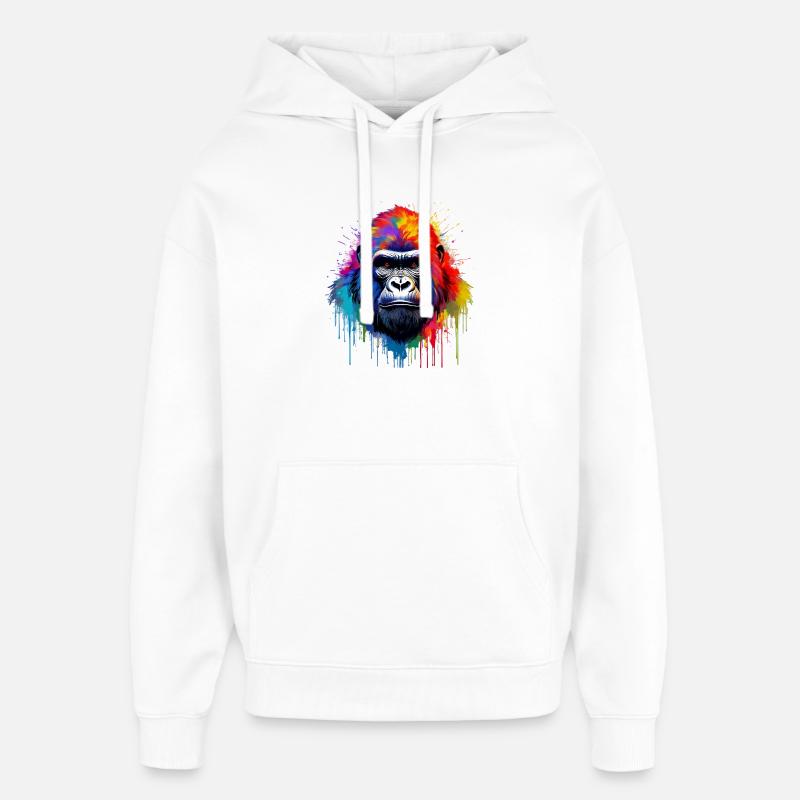 Gorille arc-en-ciel Art Splash - Sweat à capuche unisexe Stanley/Stella Oversized - blanc