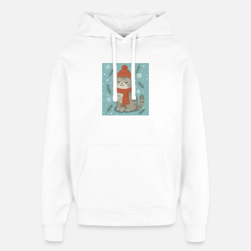 Chat d’hiver douillet - Sweat à capuche unisexe Stanley/Stella Oversized - blanc