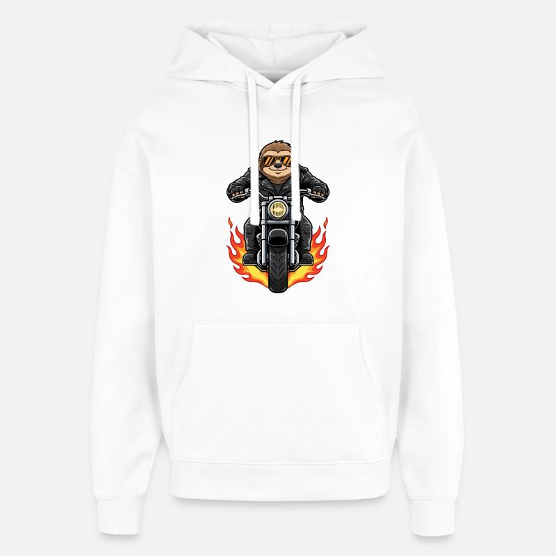 Cool Biker Sloth Motorcycle Flames - Oversized Unisex Hoodie by Stanley/Stella - white
