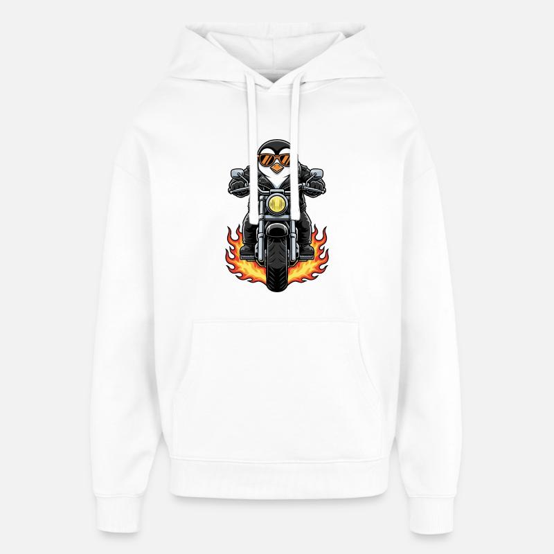 Cool Biker Penguin Motorcycle Flames - Oversized Unisex Hoodie by Stanley/Stella - white